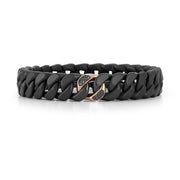 DEMEGLIO Men's Groumette Black Ceramic Stretch Bracelet With 18K Gold Link And Black Diamonds